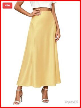Satin Silk Maxi Skirt A-Line High Waist Flowy Long Skirt